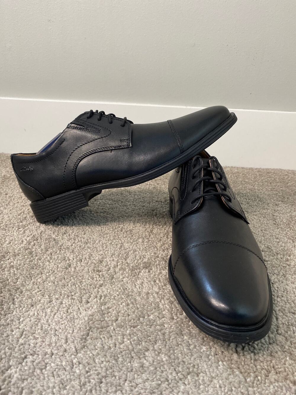 New Clarks Whiddon Cap Black Leather Oxford Dress Shoes Men’s Size 10